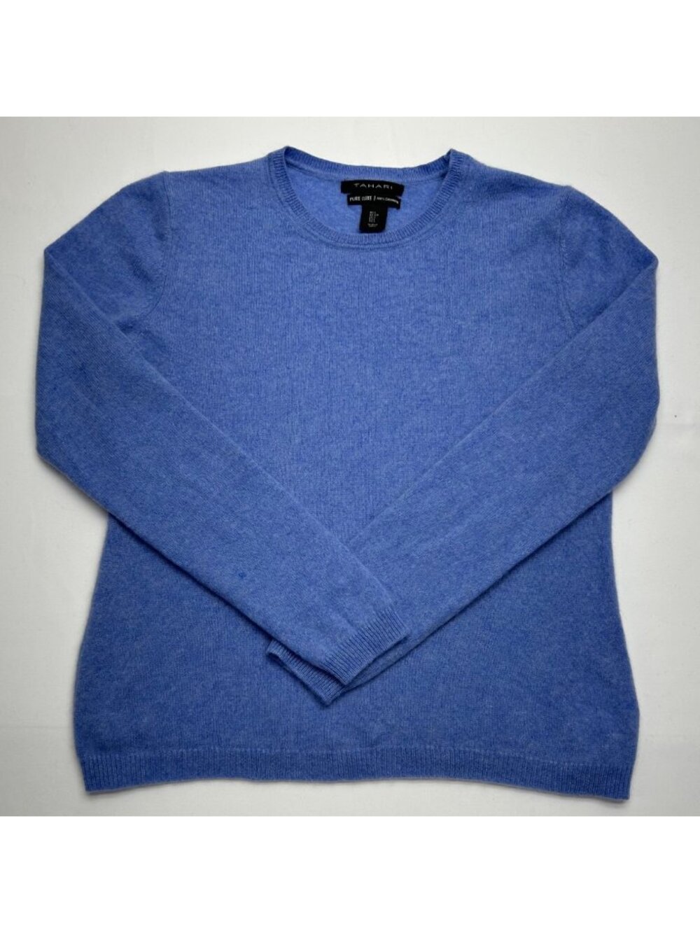 Tahari Womens 100% Cashmere Crewneck Sweater Light Blue Size L